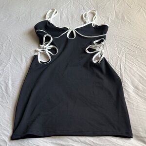 Black Mini Dress with White Trim Cutout Details